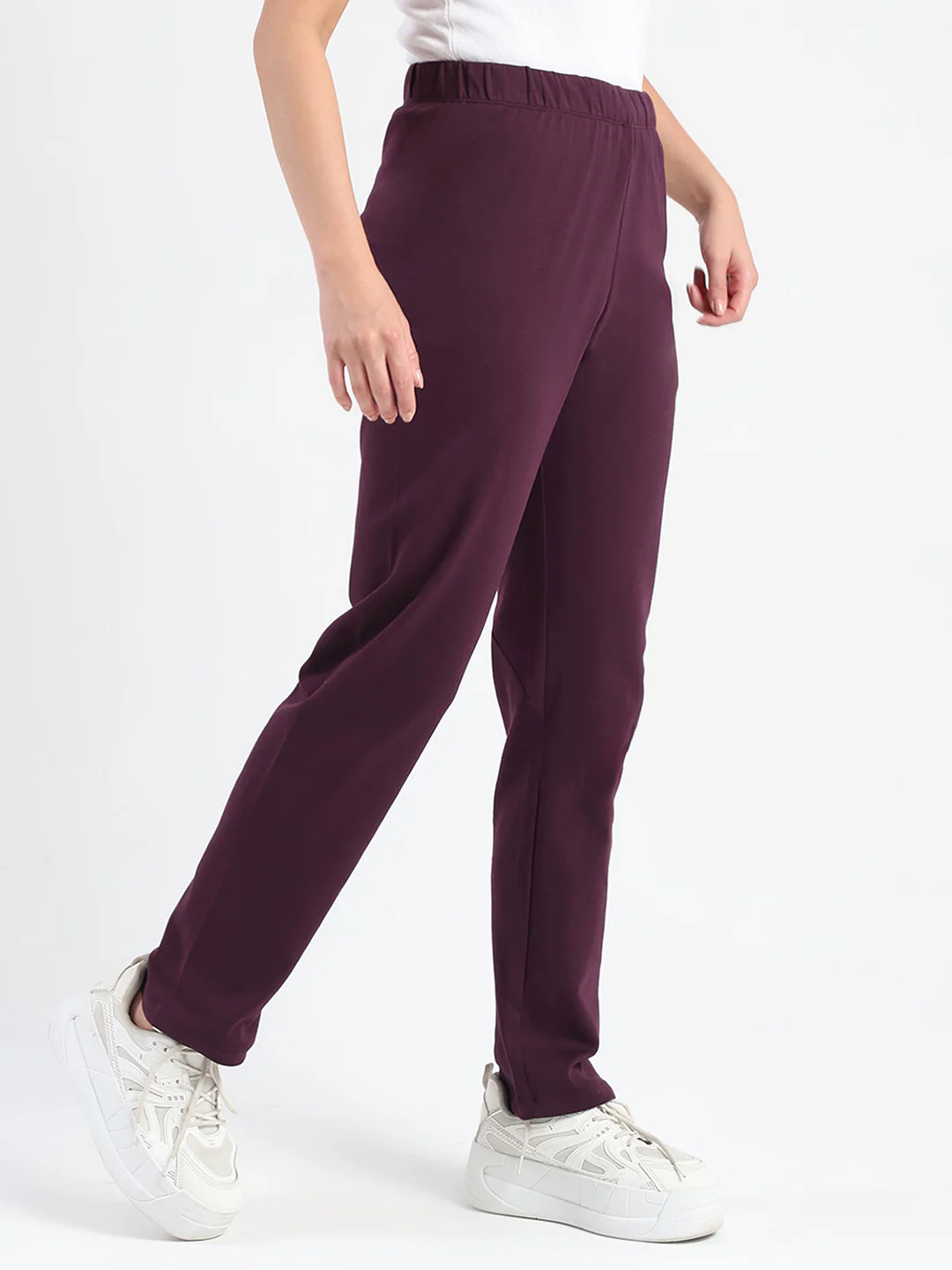 Madame Dark Purple Cotton Blend Track Bottoms - Image 3