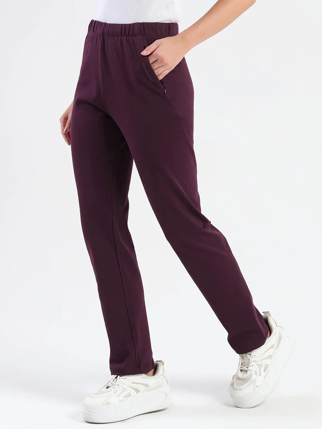Madame Dark Purple Cotton Blend Track Bottoms - Image 4