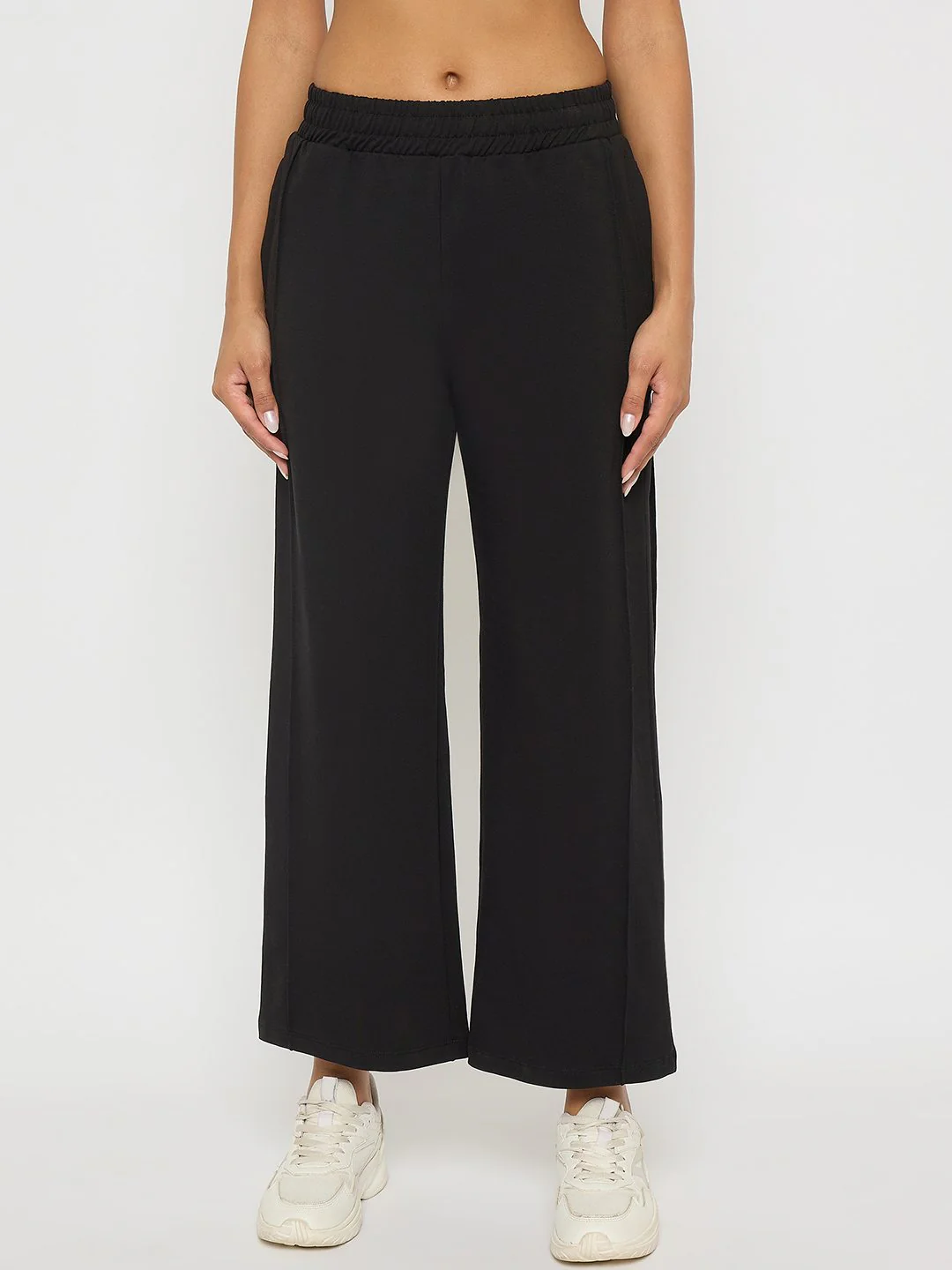 Madame Black Straight FIt Cotton Blend Track Bottoms