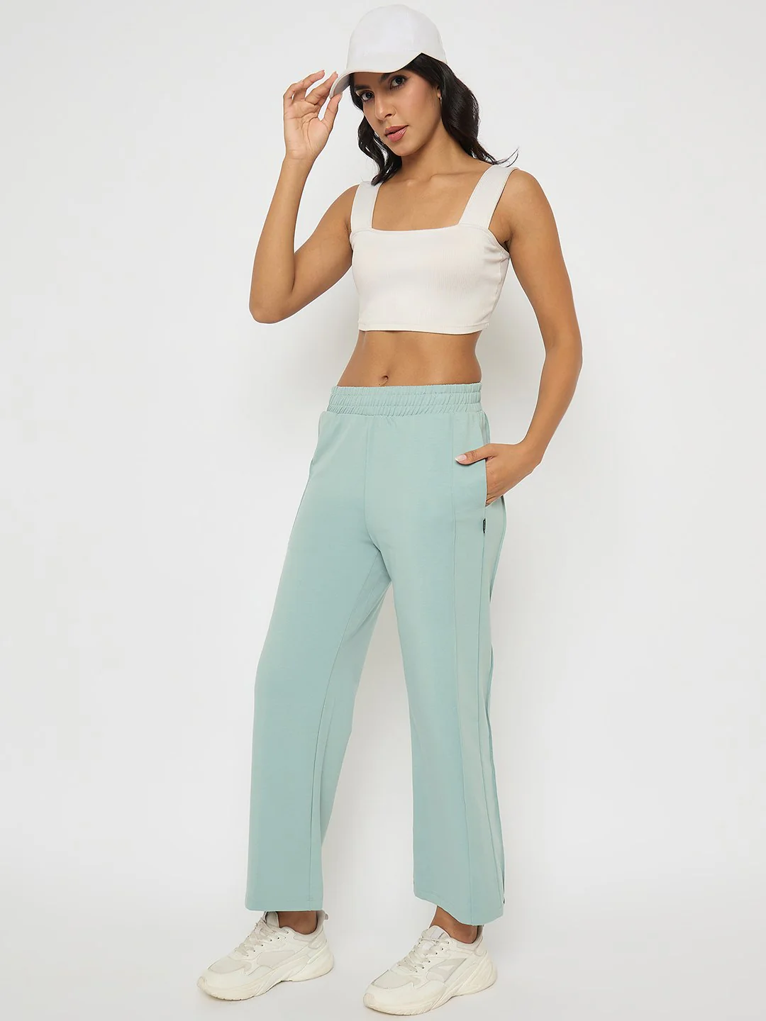 Madame Straight Fit Cotton Blend Mint Green Track Bottoms - Image 2