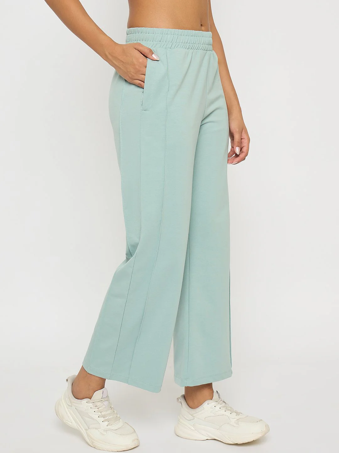 Madame Straight Fit Cotton Blend Mint Green Track Bottoms - Image 3