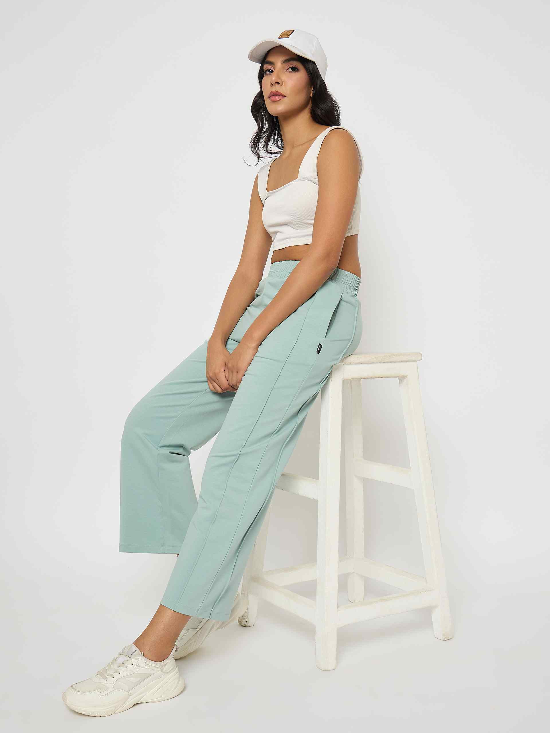 Madame Straight Fit Cotton Blend Mint Green Track Bottoms - Image 7