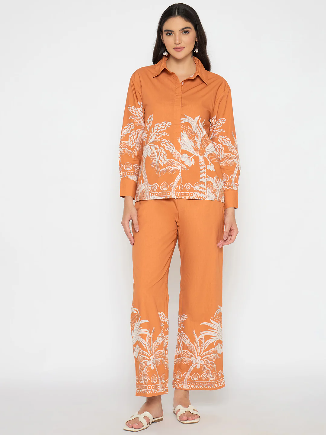 Madame Botanical Print Shirt and Bottoms Warm Amber Co-ord Set - Image 3