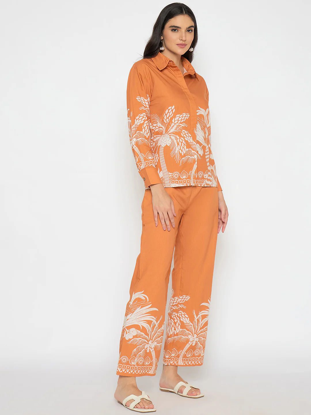 Madame Botanical Print Shirt and Bottoms Warm Amber Co-ord Set - Image 4