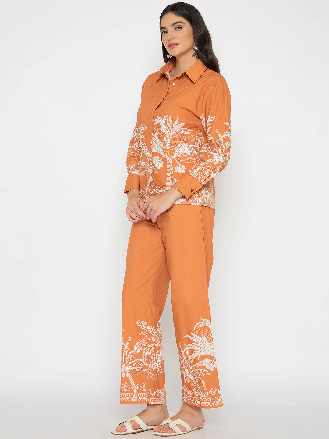 Madame Botanical Print Shirt and Bottoms Warm Amber Co-ord Set - Image 5