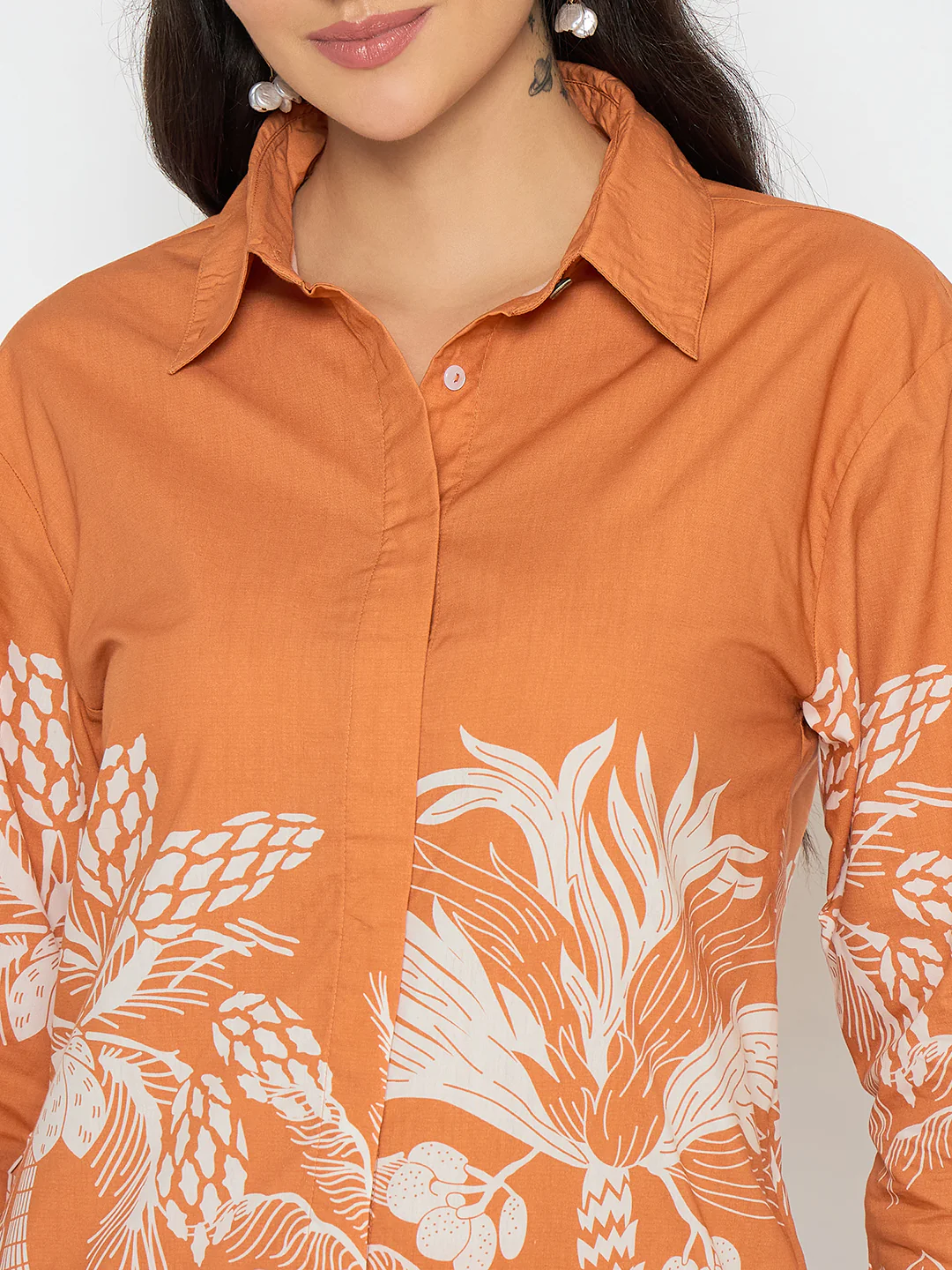 Madame Botanical Print Shirt and Bottoms Warm Amber Co-ord Set - Image 8