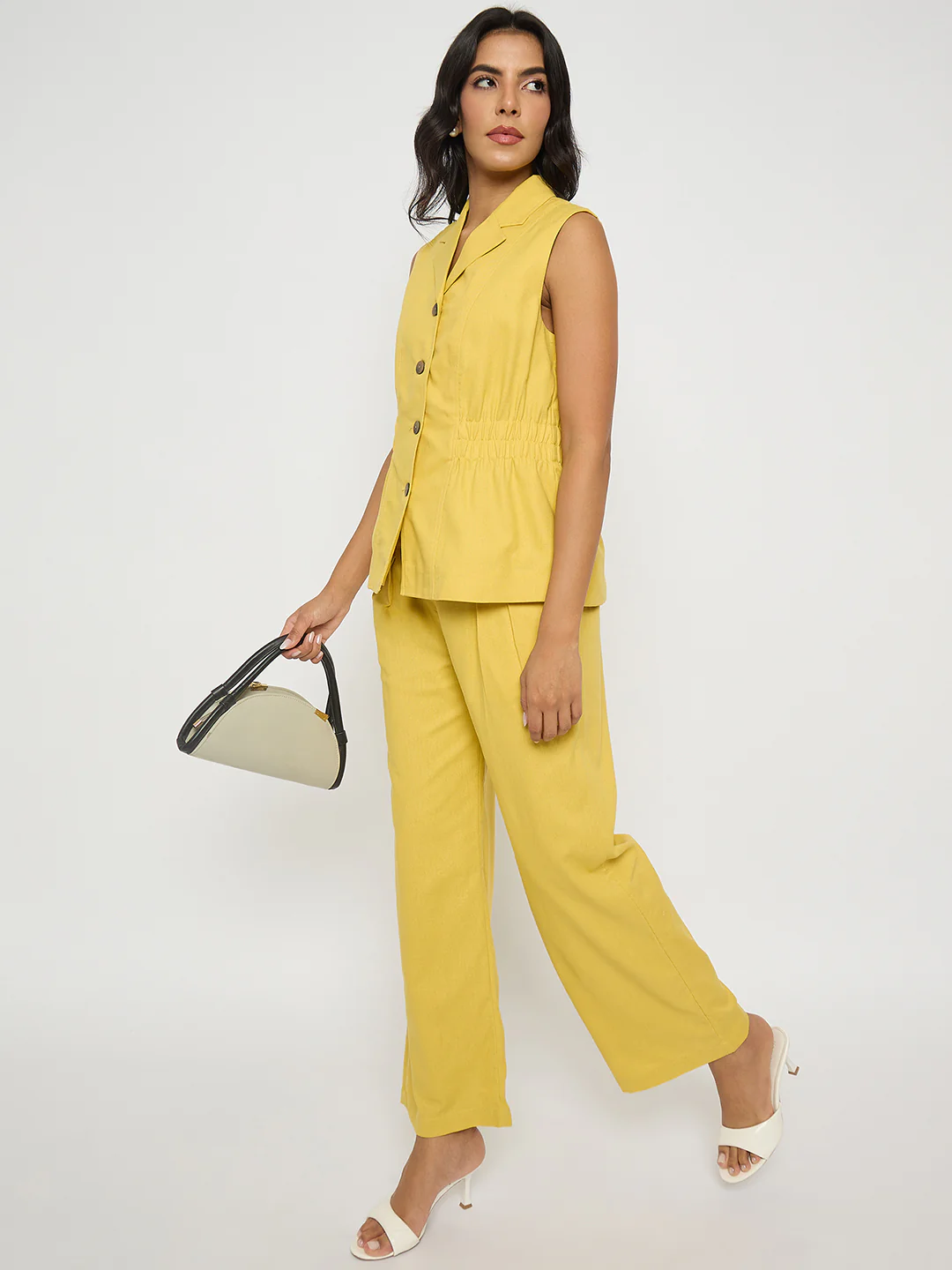 Madame Mustard Yellow Sleeveless Vest and Trousers Co-ord Set