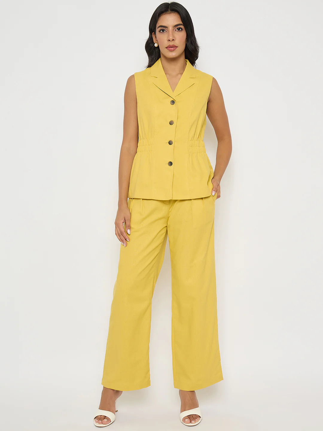 Madame Mustard Yellow Sleeveless Vest and Trousers Co-ord Set - Image 3