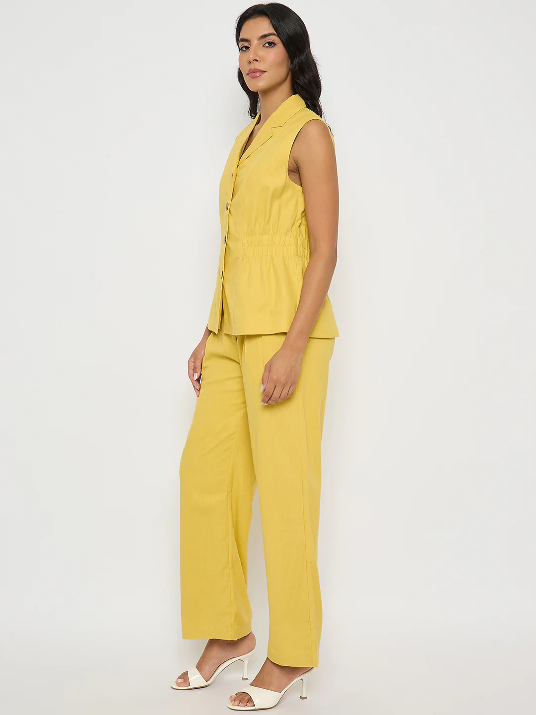 Madame Mustard Yellow Sleeveless Vest and Trousers Co-ord Set - Image 5
