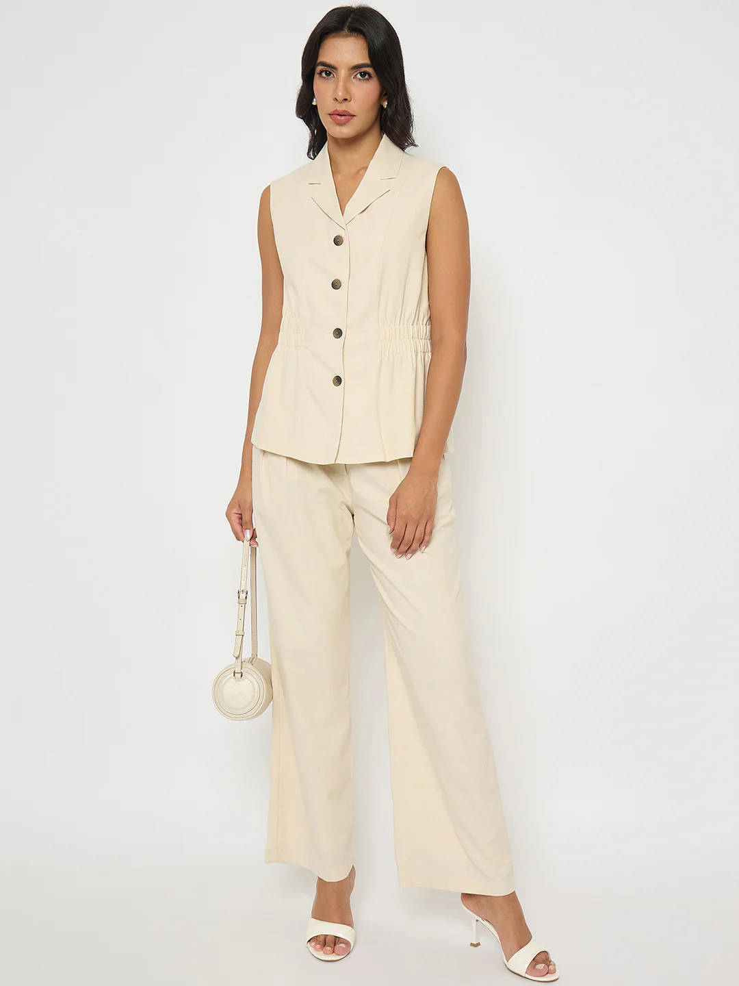 Madame Off-White Sleeveless Vest and Trousers Co-ord Set