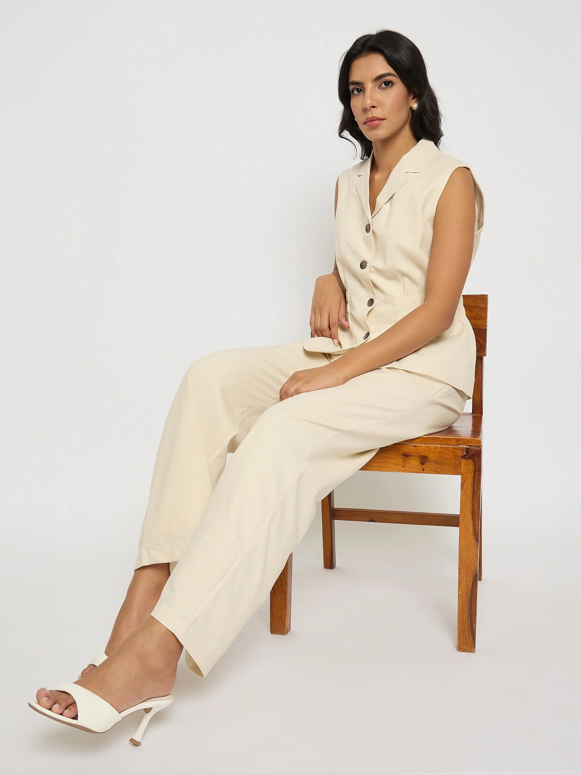 Madame Off-White Sleeveless Vest and Trousers Co-ord Set - Image 2