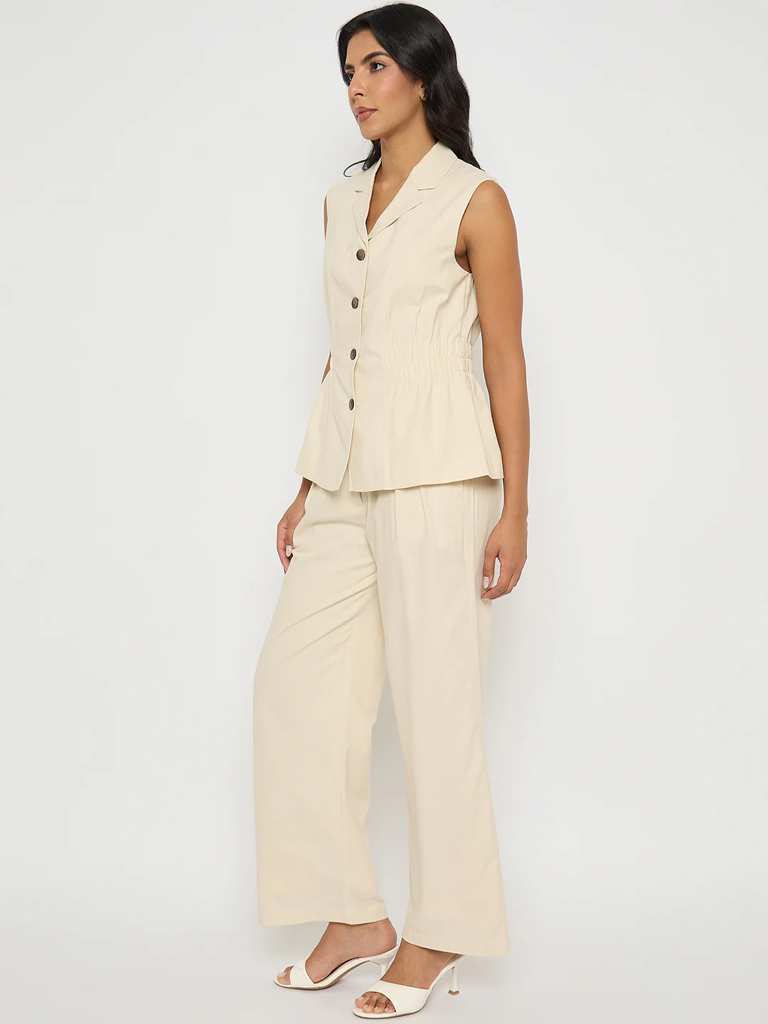 Madame Off-White Sleeveless Vest and Trousers Co-ord Set - Image 5