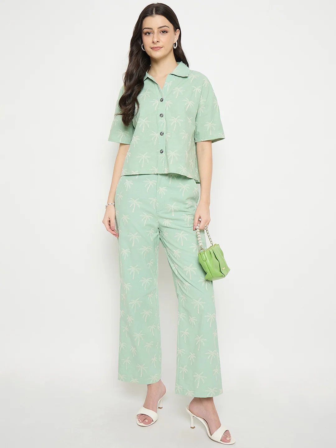 Madame Mint Cotton Co-ord Set with Printed Top - Image 3