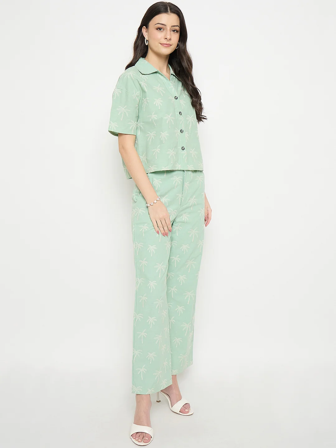 Madame Mint Cotton Co-ord Set with Printed Top - Image 4