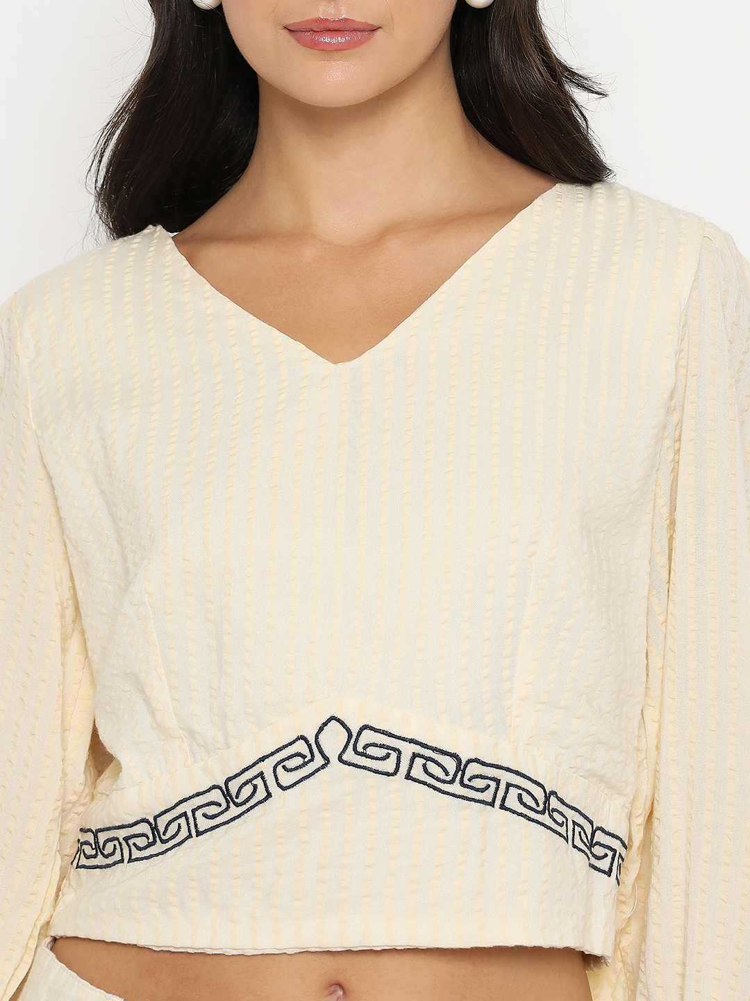 Madame Embroidered Top and Bottom Textured Beige Co-ord Set - Image 8