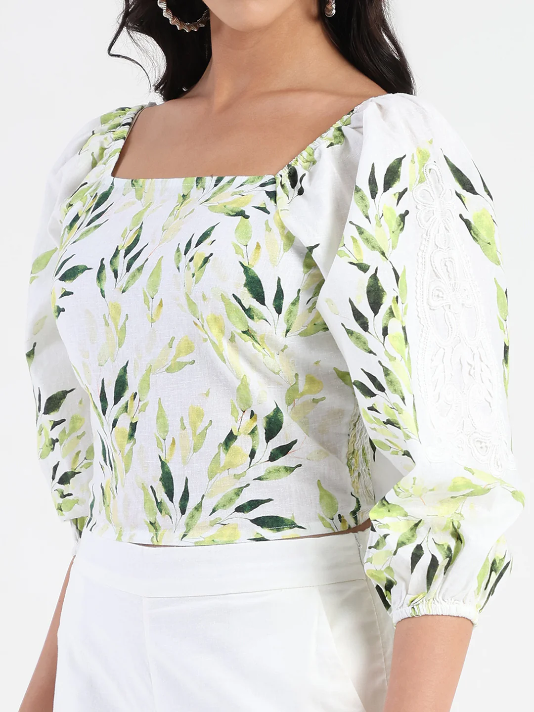 Madame Printed Top and Bottoms Ivory Cotton Blend Co-ord Set - Image 8