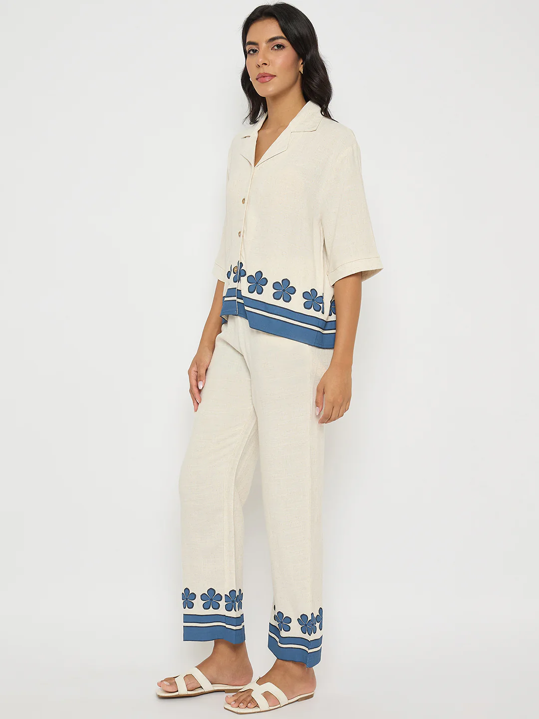 Madame Contrast Detailing Rayon Blend Beige Co-ord Set - Image 5