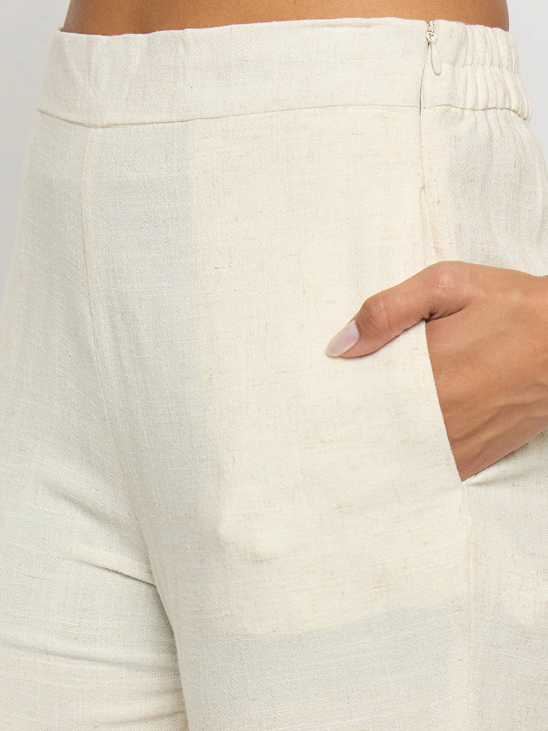 Madame Contrast Detailing Rayon Blend Beige Co-ord Set - Image 7