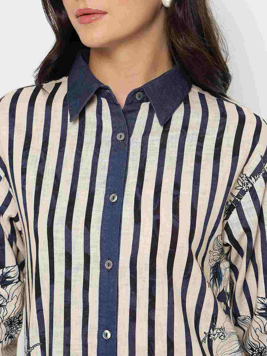 Madame Floral Print Top and Bottoms Striped Navy Blue Co-ord Set - Image 8