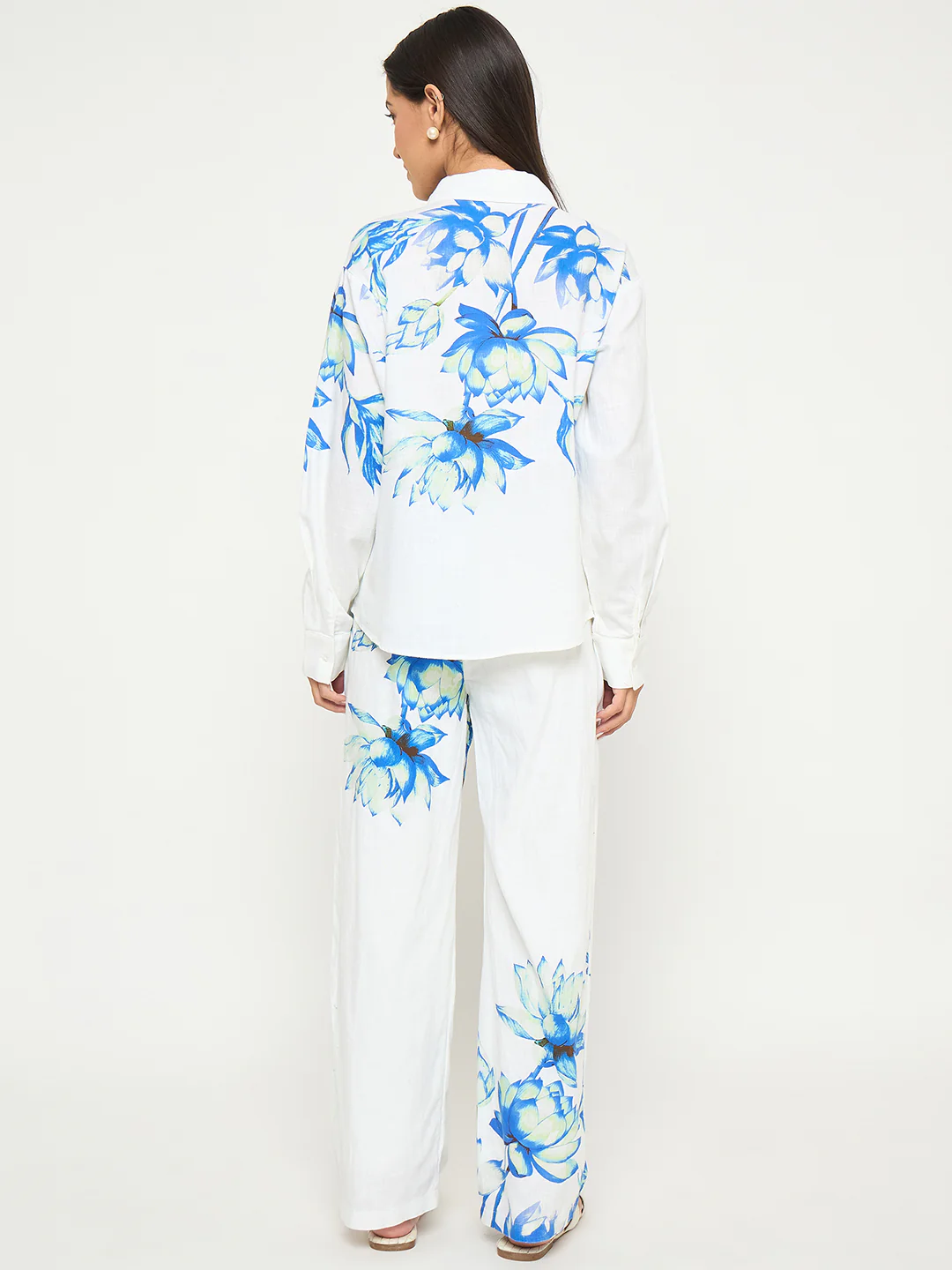 Madame Floral Print Shirt and Trousers Blue Cotton Co-ord Set - Image 6