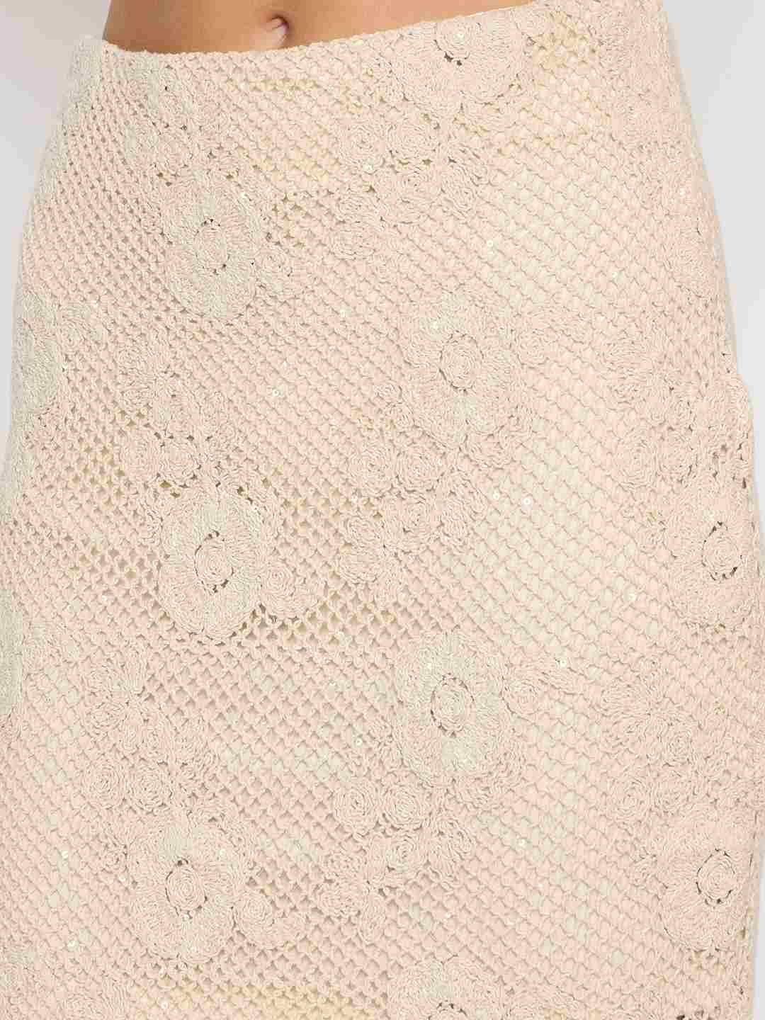 Madame Floral Lace Top and Midi Skirt Beige Co-ord Set - Image 7