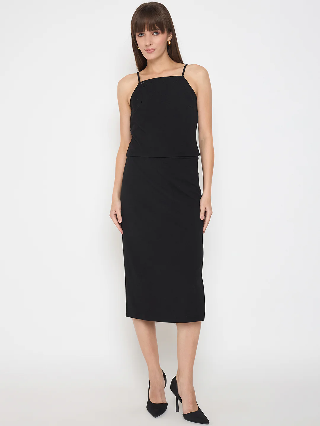 Madame Embellished Halter Neck Top and Skirt Black Coord Set - Image 3