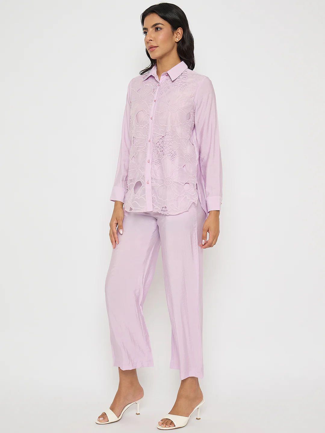Madame Cutwork Embroidery Top and Bottom Mauve Co-ord Set - Image 5