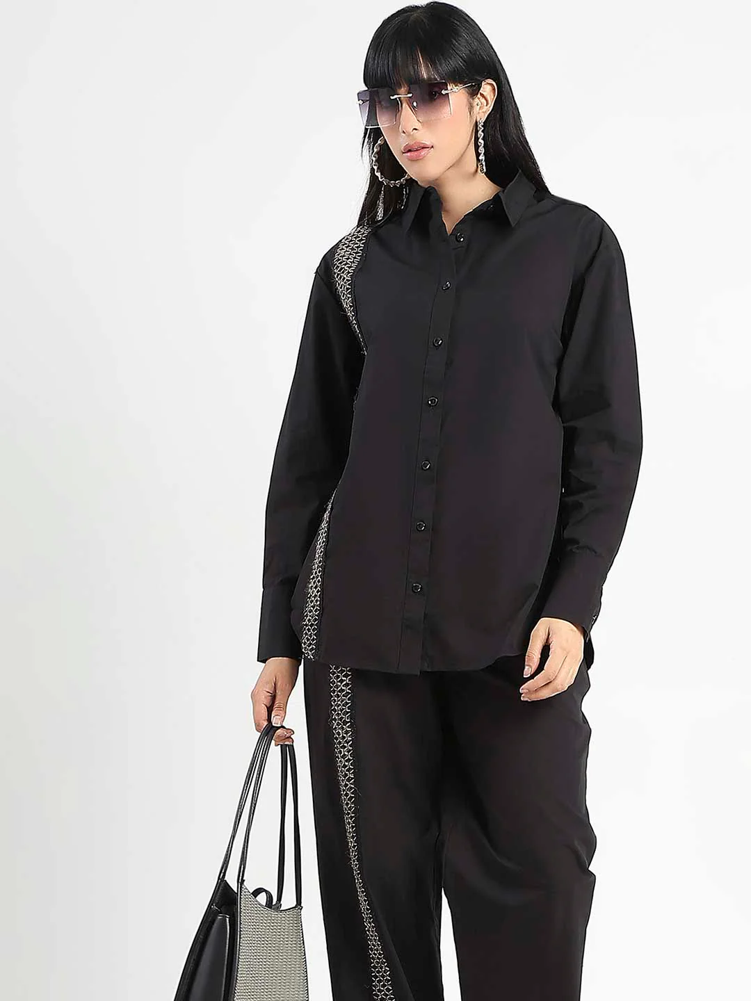 Madame Textured Shirt and Bottoms Black Co-ord Set - Image 6