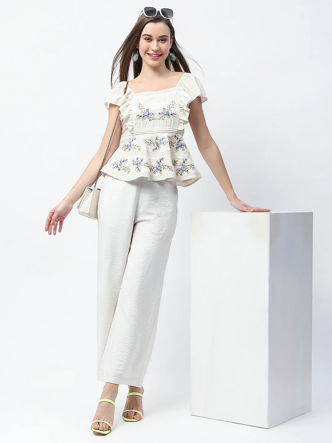 Madame Floral Print Top and Straight Trousers Off White Co-ord Set - Image 2