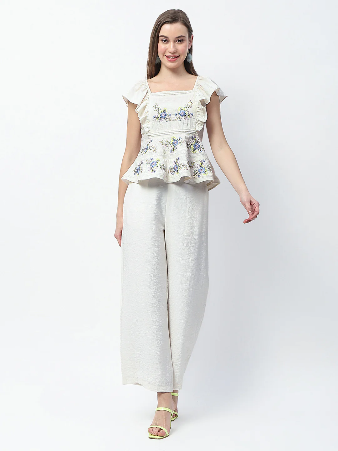 Madame Floral Print Top and Straight Trousers Off White Co-ord Set - Image 4