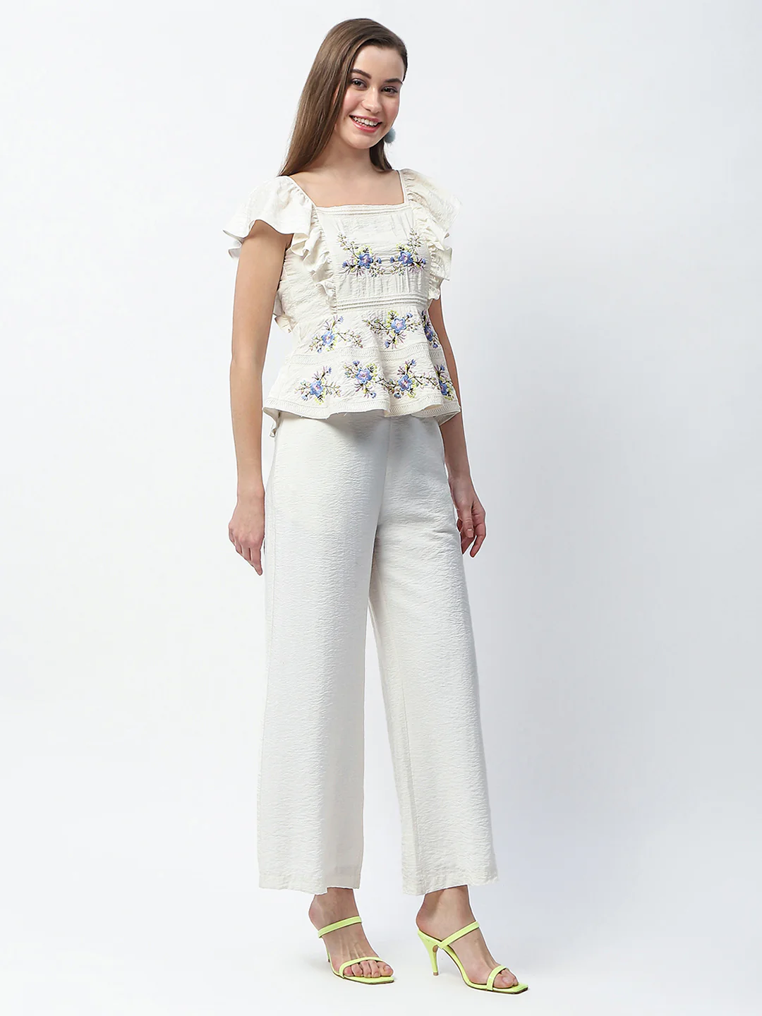Madame Floral Print Top and Straight Trousers Off White Co-ord Set - Image 5