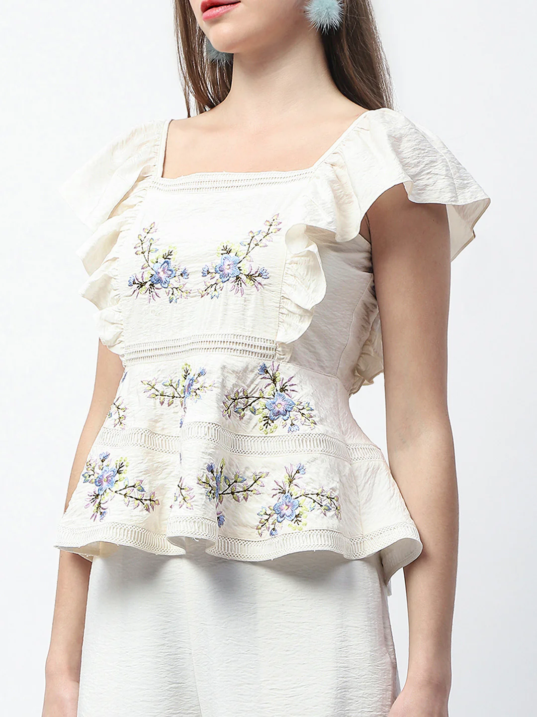 Madame Floral Print Top and Straight Trousers Off White Co-ord Set - Image 9