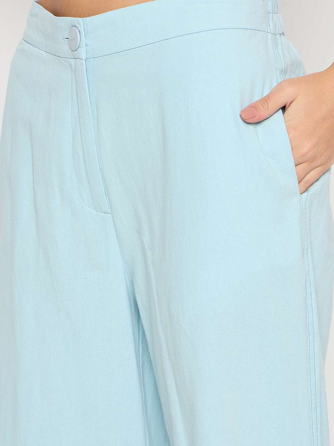 Madame Patchwork Detailed Shirt and Bottoms Blue Co-ord Set - Image 7