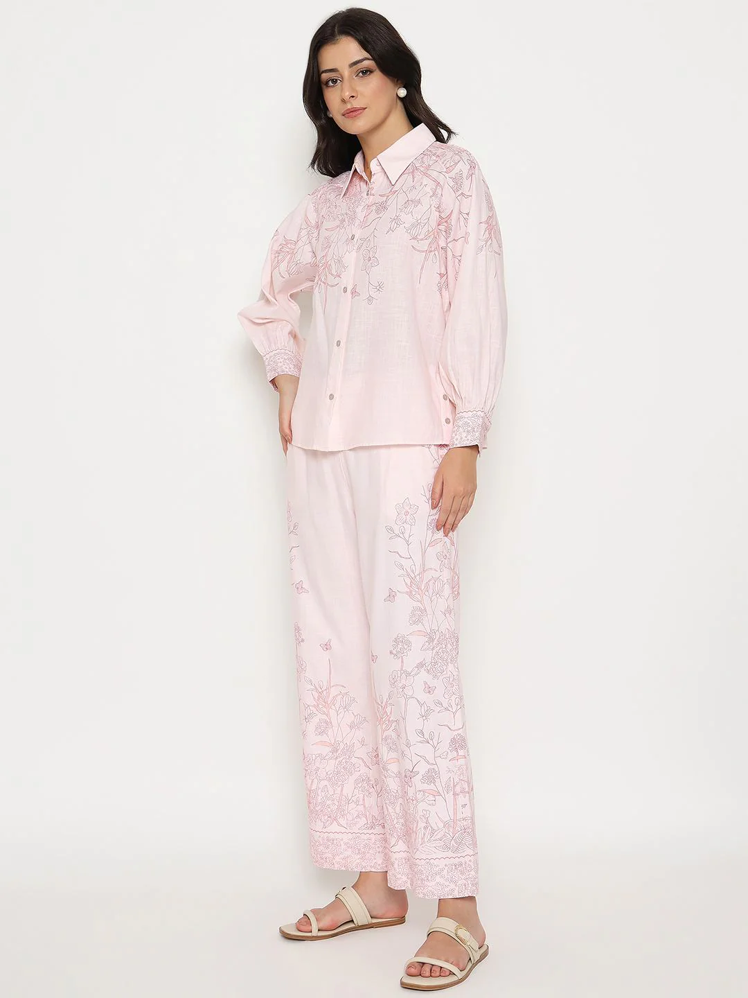 Madame Floral Print Top and Bottom Pink Cotton Co-ord Set - Image 4