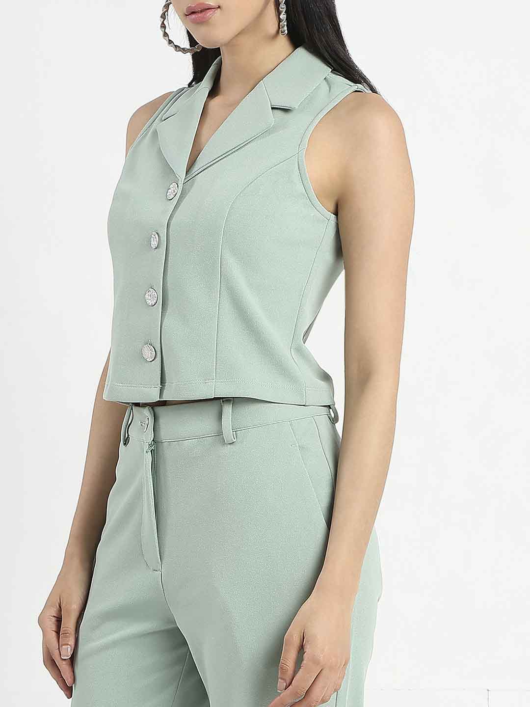 Madame Crop Top and Side Slit Trousers Knit Moss Olive Green Co-ord Set - Image 6
