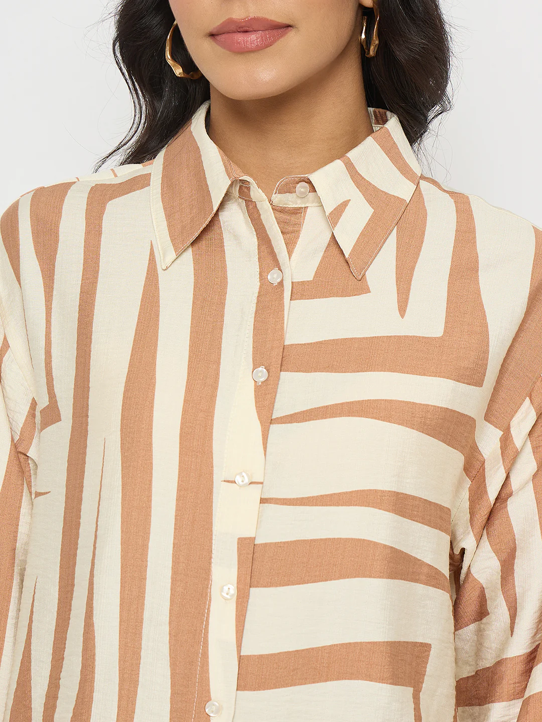 Madame Colorblock Top and Bottoms Rayon Blend Tan Brown Co-ord Set - Image 8