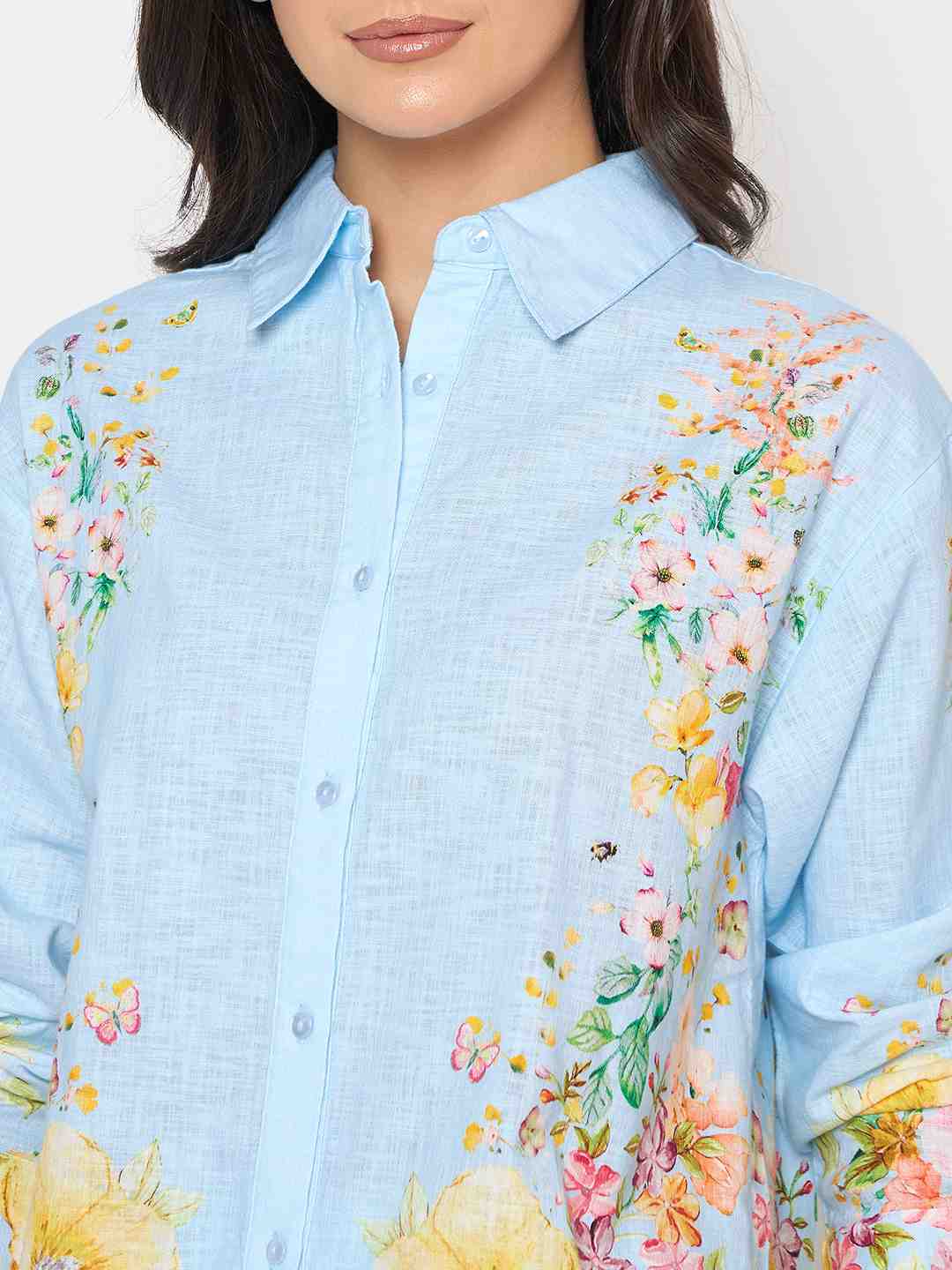 Madame Printed Shirt and Trousers Blue Cotton Co-ord Set - Image 8