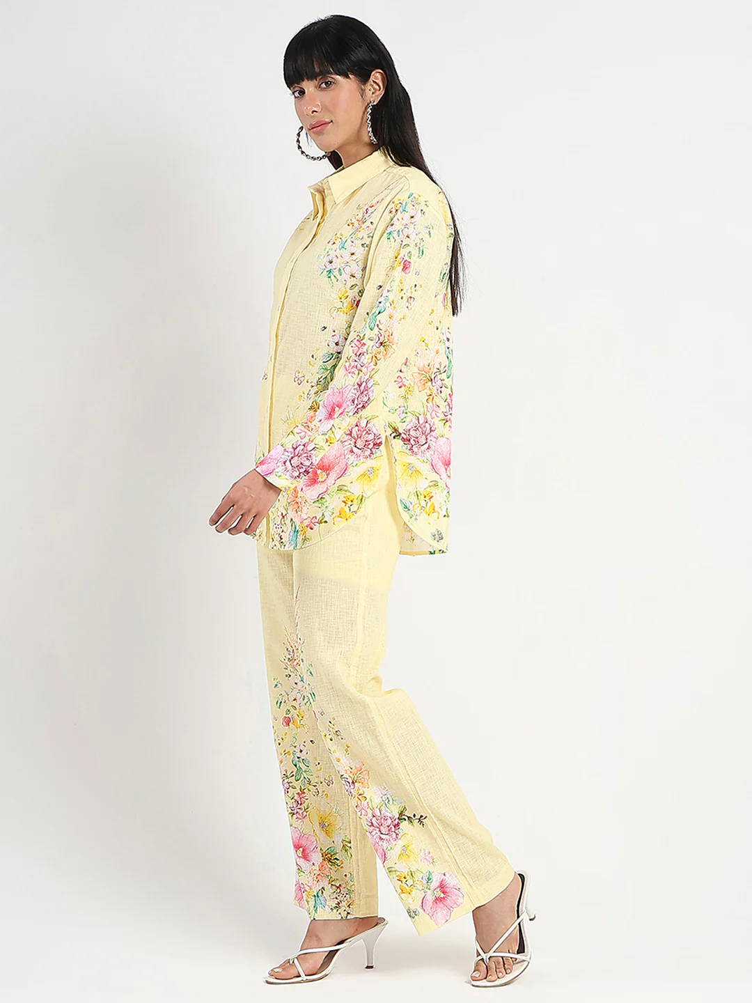 Madame Printed Shirt and Trousers Yellow Cotton Co-ord Set - Image 5