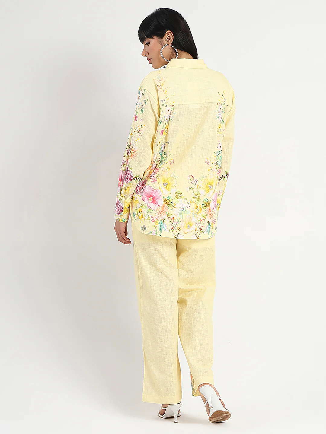 Madame Printed Shirt and Trousers Yellow Cotton Co-ord Set - Image 6