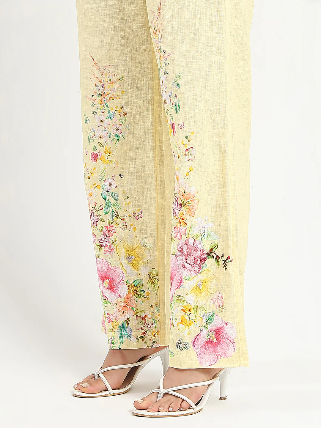 Madame Printed Shirt and Trousers Yellow Cotton Co-ord Set - Image 8