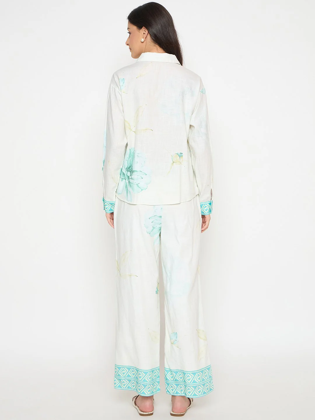 Madame Floral Print Top and Bottom Sea Green Cotton Co-ord Set - Image 6