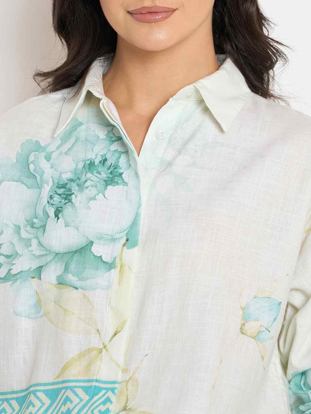 Madame Floral Print Top and Bottom Sea Green Cotton Co-ord Set - Image 8