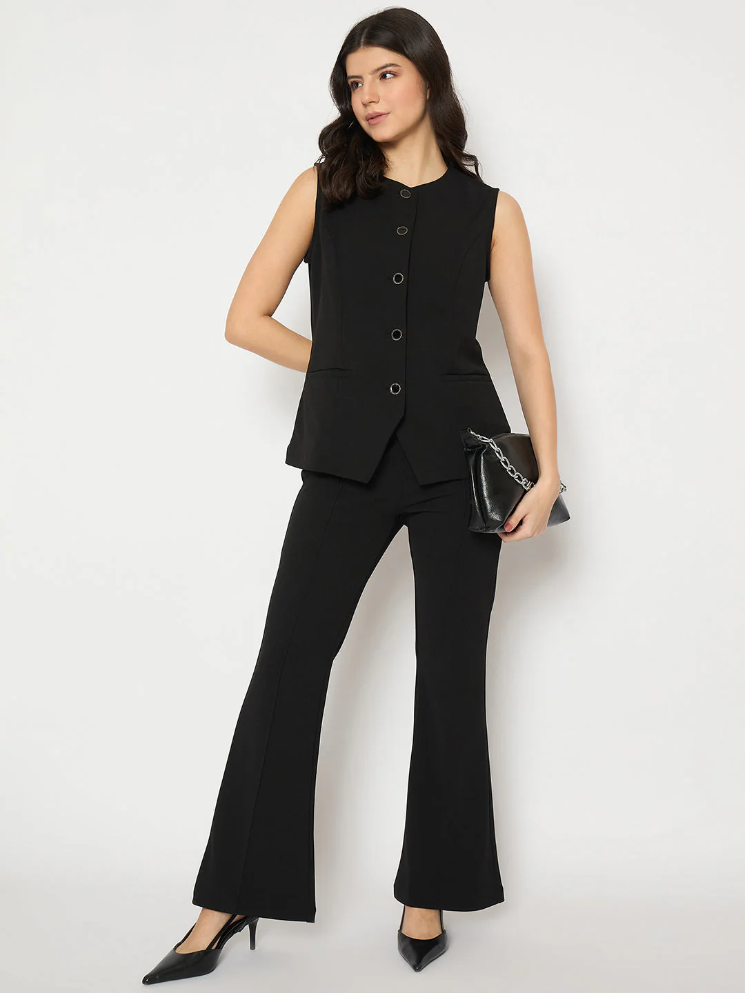 Madame Sleeveless Button Front Black Co-ord Set - Image 3