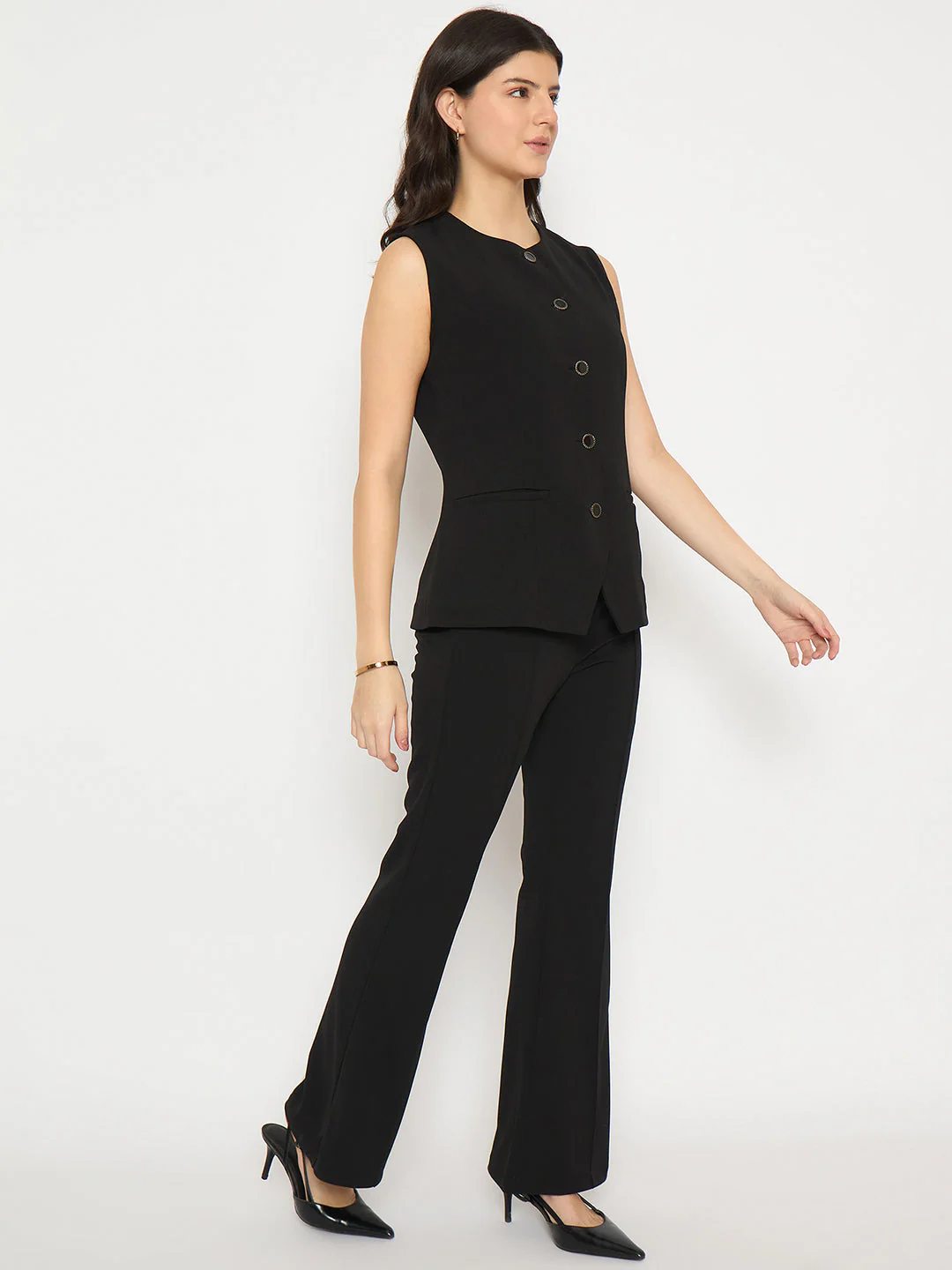 Madame Sleeveless Button Front Black Co-ord Set - Image 4