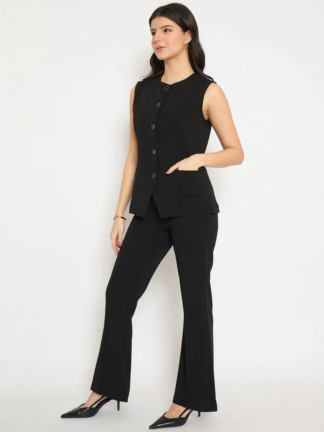 Madame Sleeveless Button Front Black Co-ord Set - Image 5