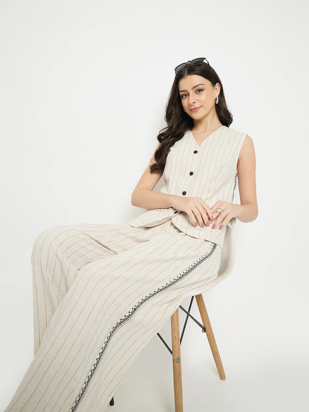 Madame Ivory Viscose Linen Blend Co-Ord Set - Image 3