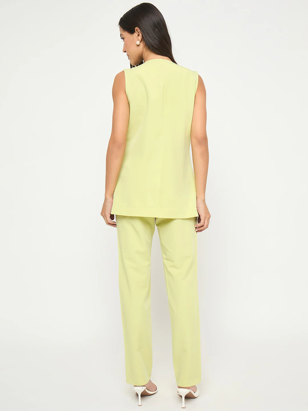 Madame Solid Sleeveless Top and Bottoms Lime Green Co-ord Set - Image 6