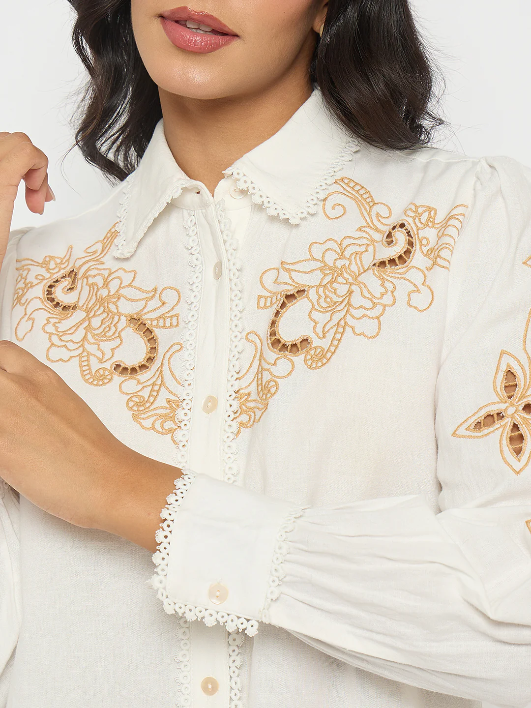 Madame Dori Embroidered White Cotton Blend Co-ord Set - Image 8