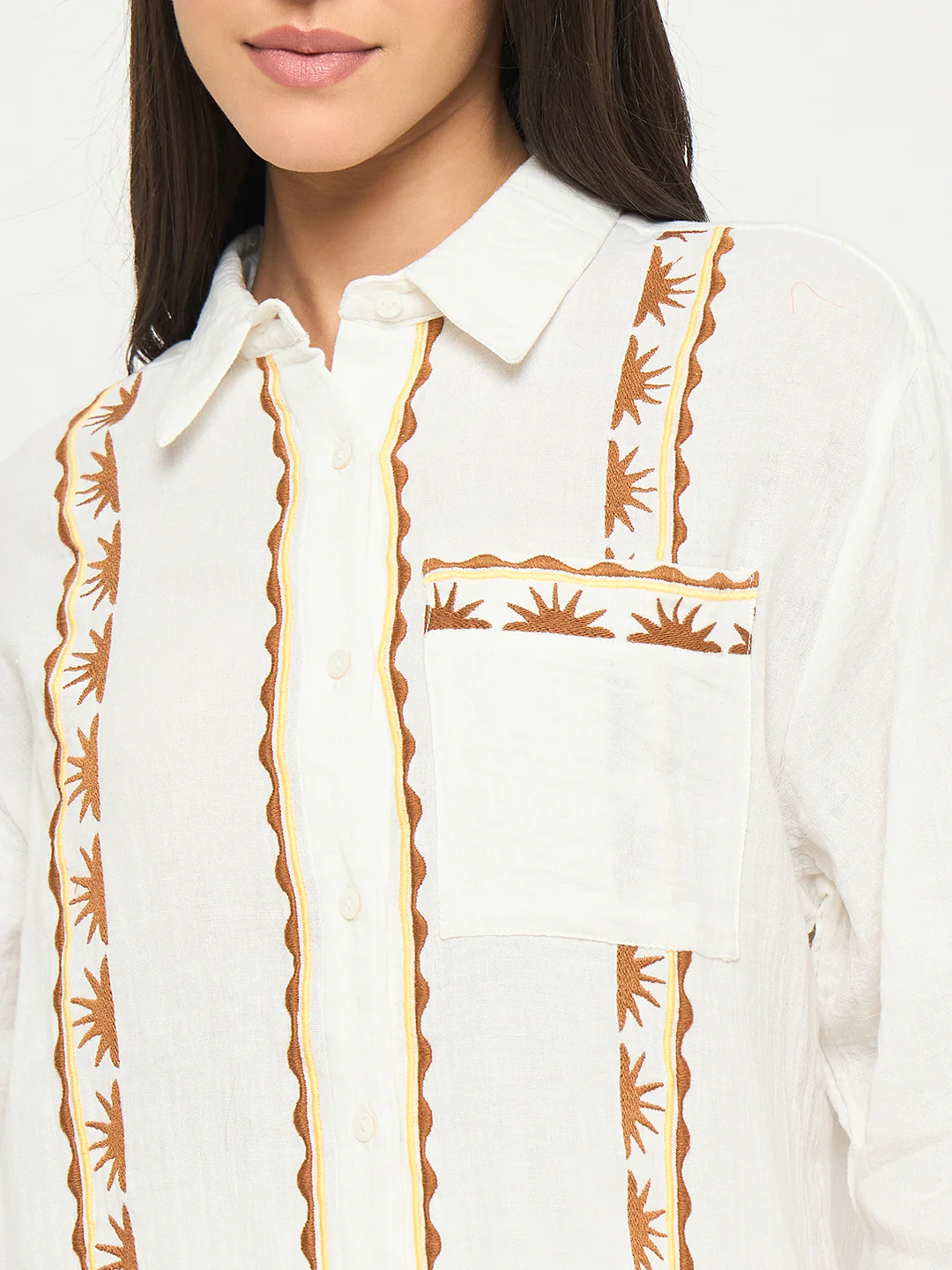 Madame Printed Shirt and Trousers White Cotton Co-ord Set - Image 8
