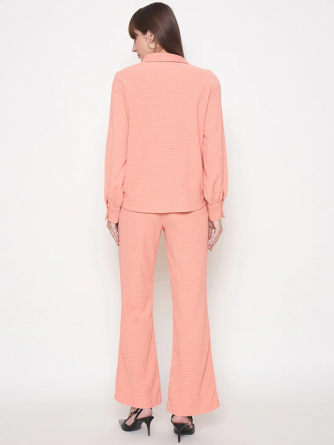 Madame Embroidered Shirt with Crop Tank and Wide-Leg Pants Three Piece Orange Co-ord Set - Image 7